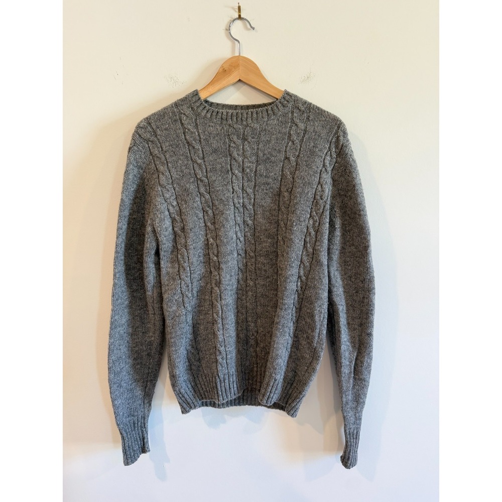 Vintage Puritan Sweater Shetland Wool Blend L/XL Gray Cable Knit